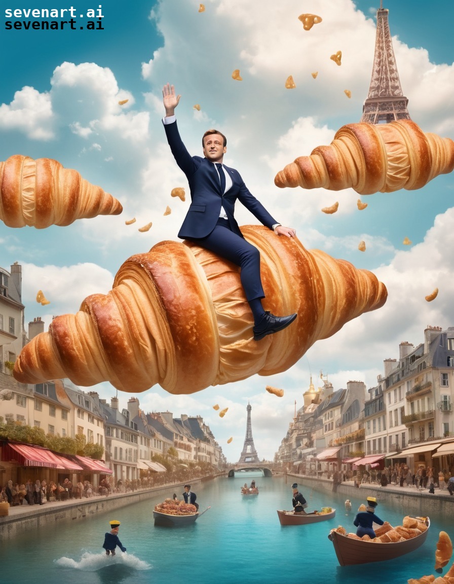 french culture, whimsical, fantasy, surreal, food art, emmanuel macron, france