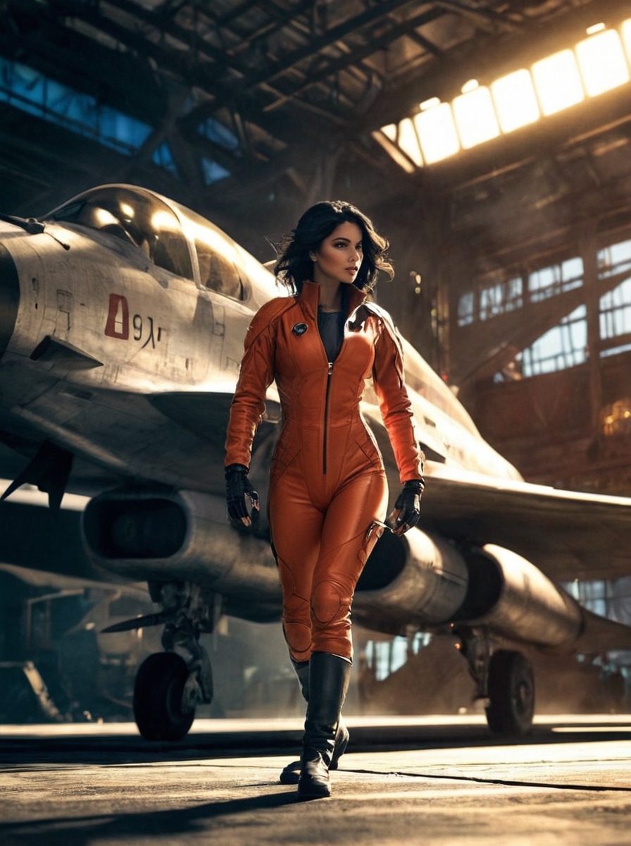 scifi, cosplay, photography, aviation, aviator, female, fighter, jet, military, pilot, walking, woman, women, art, away