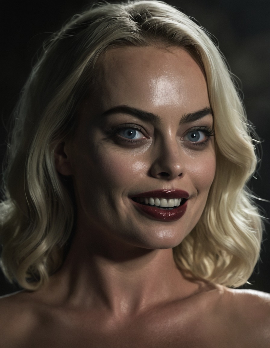 margot robbie, actress, horror, sinister, creepy, shadow, smile