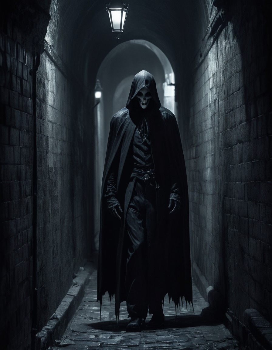 dark, spooky, mysterious, alleyway, mysterious figure, gothic, underground