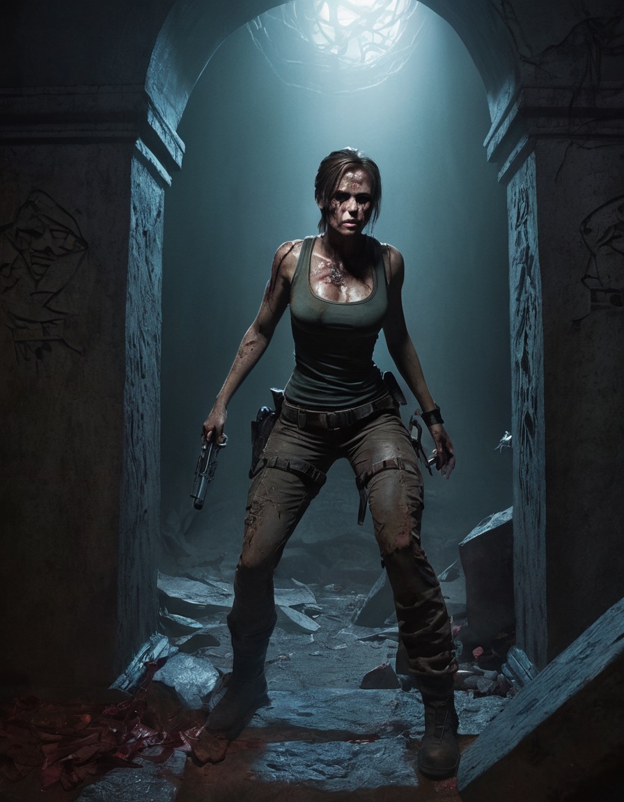 lara croft, tomb raider, zombie, crypt, horror, reimagined