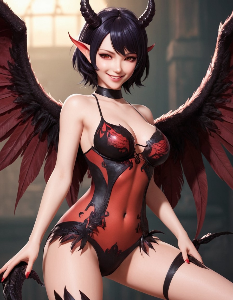 fantasy, succubus, wings, sinister smile