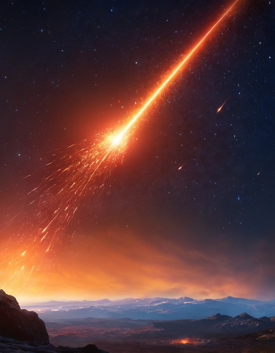 meteor shower, fiery, space scene, astronomy, celestial event, sky, natural phenomenon