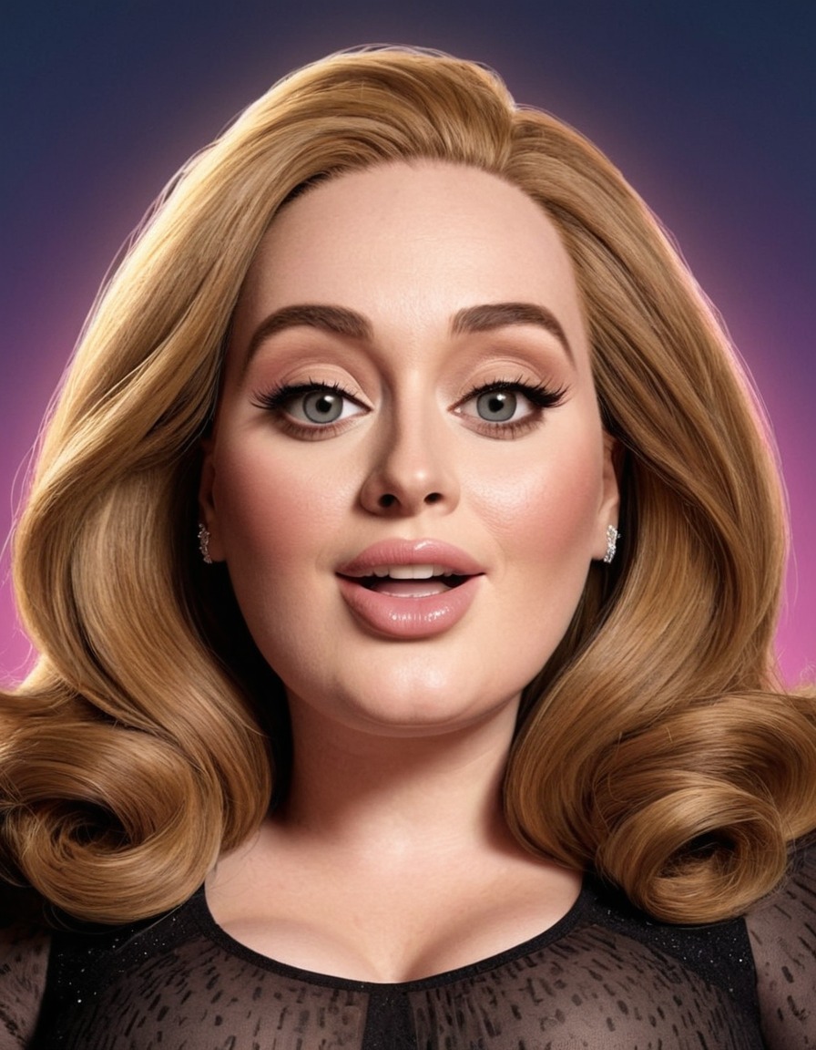 adele, caricature, humorous, oversized body, cartoon, exaggerated features, fat