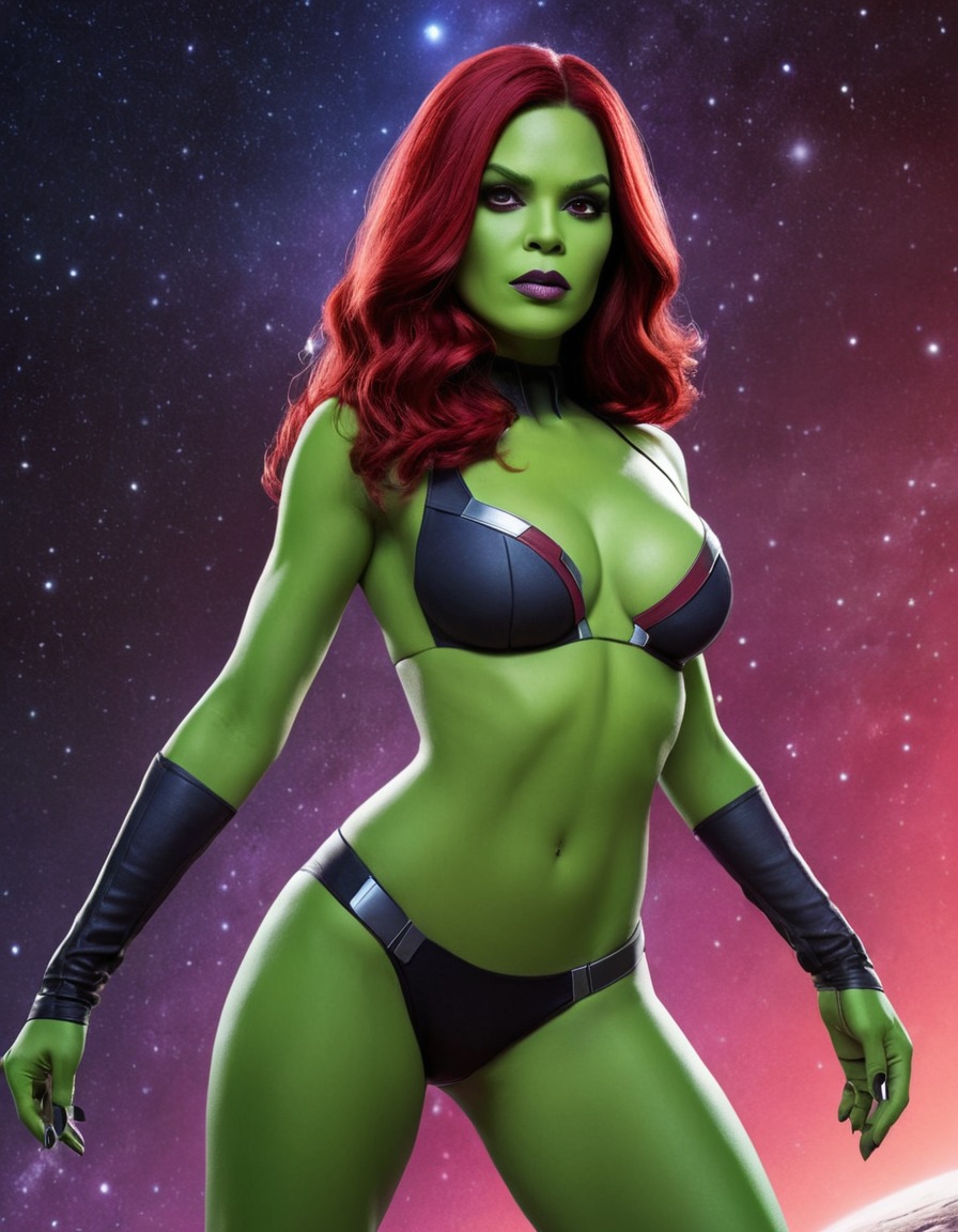 gamora, marvel, superhero, space, galaxy, sexy, painted