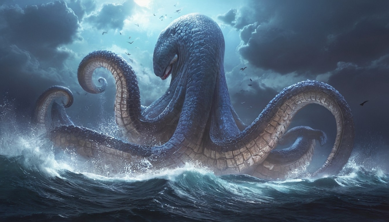 fantasyart, digitalpainting, monster, creature, sea, octopus, digitalart, horror, fanart, epic, artforsale, beast, dnd, fantasy, fantasycharacter, myth, squid, dndcharacters, adoptableoc, adoptablesopen, dailychallenge, adoptai, aiadoptable, midjourney, midjourneyart, midjourneyartwork