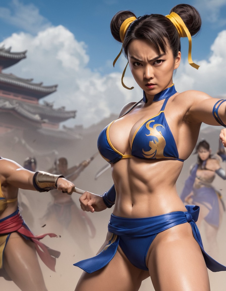 fighting stance, chun-li, bikini, martial arts, fierce, games, girls from games