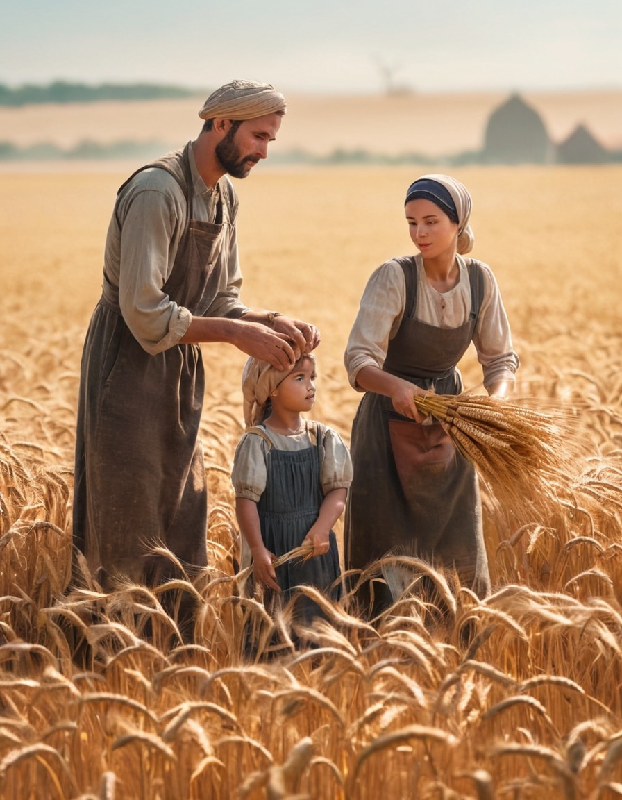 family, agriculture, harvesting, labor, rural, middle ages