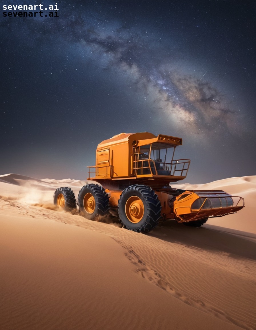 sci-fi, spice harvesting, desert, futuristic, starry sky, dune