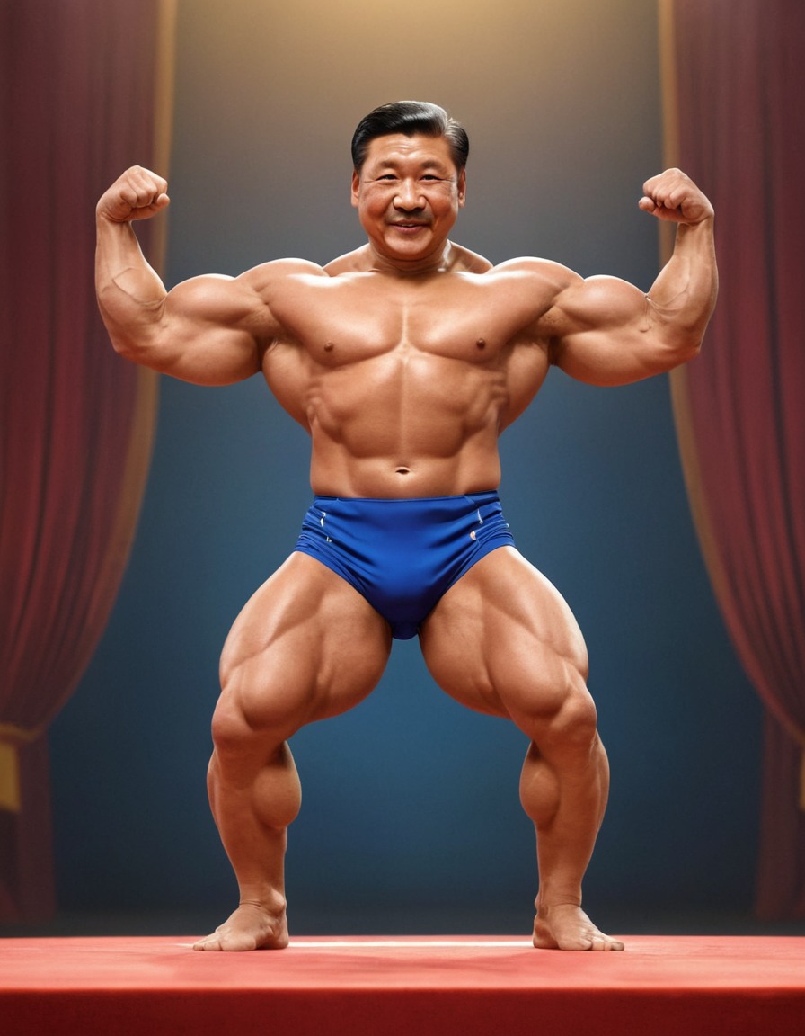 xi jinping, china, bodybuilder, podium