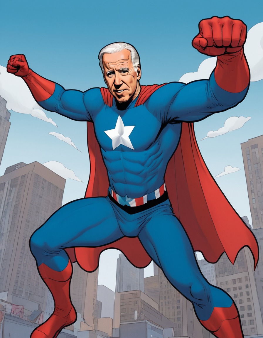 joe biden, superhero, painting, political adversaries, politics