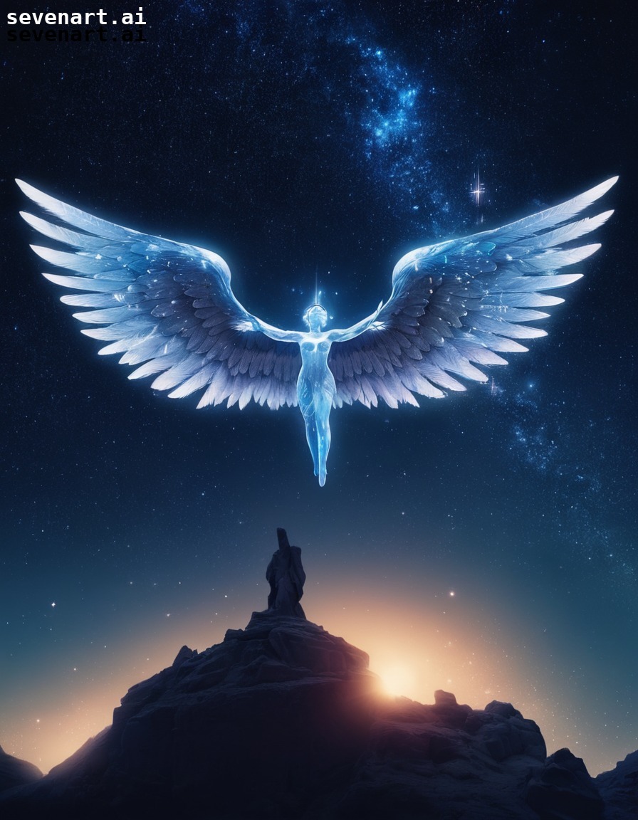 celestial being, wings, stars, night sky, fantasy