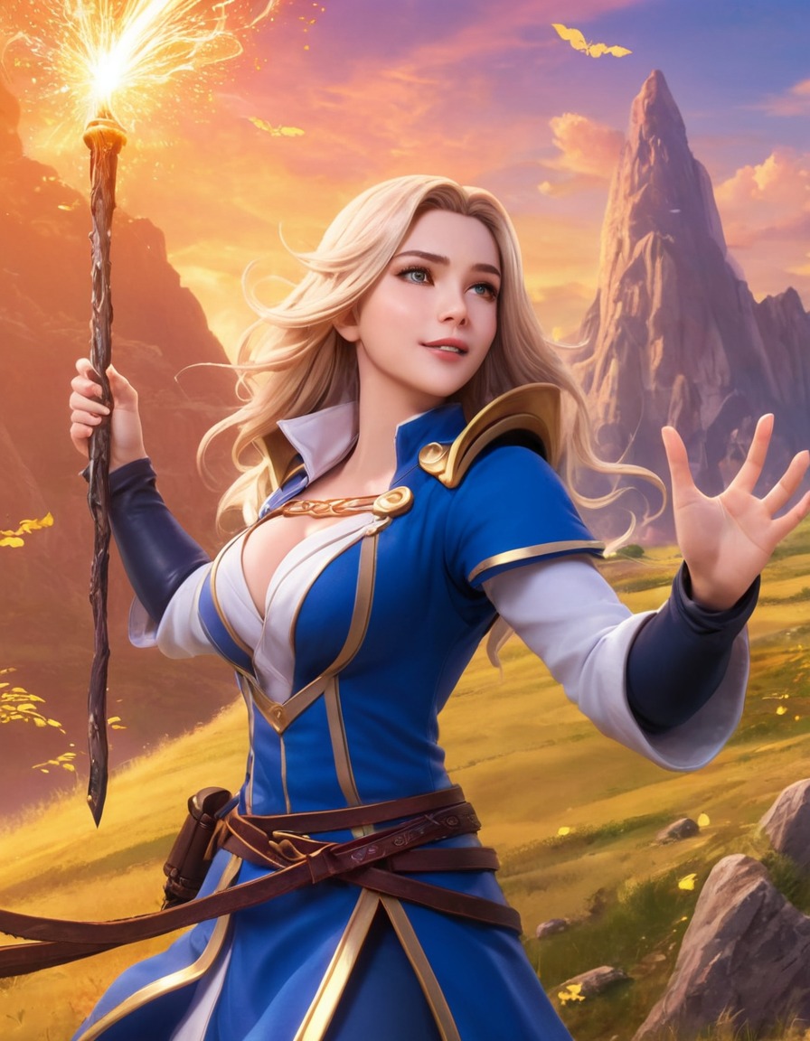 jaina proudmoore, powerful spell, magical landscape, fantasy art, world of warcraft, mage, digital illustration, anime, games