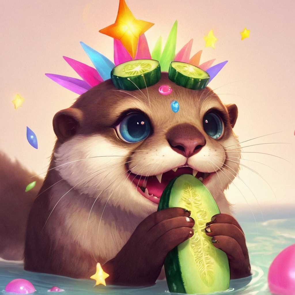 animal, cute, eating, otter, veggies, with