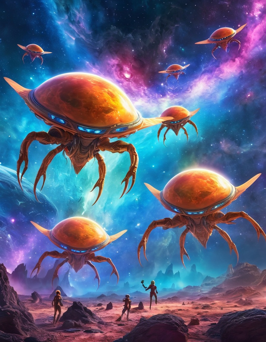 space, alien creatures, nebula, colorful, space scene, extraterrestrial, dazzling