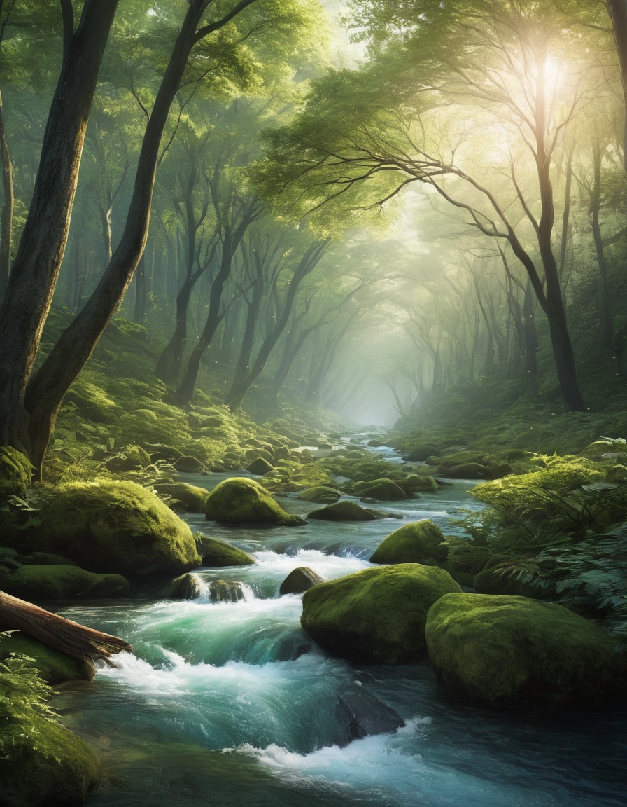 nature, forest, river, trees, serenity