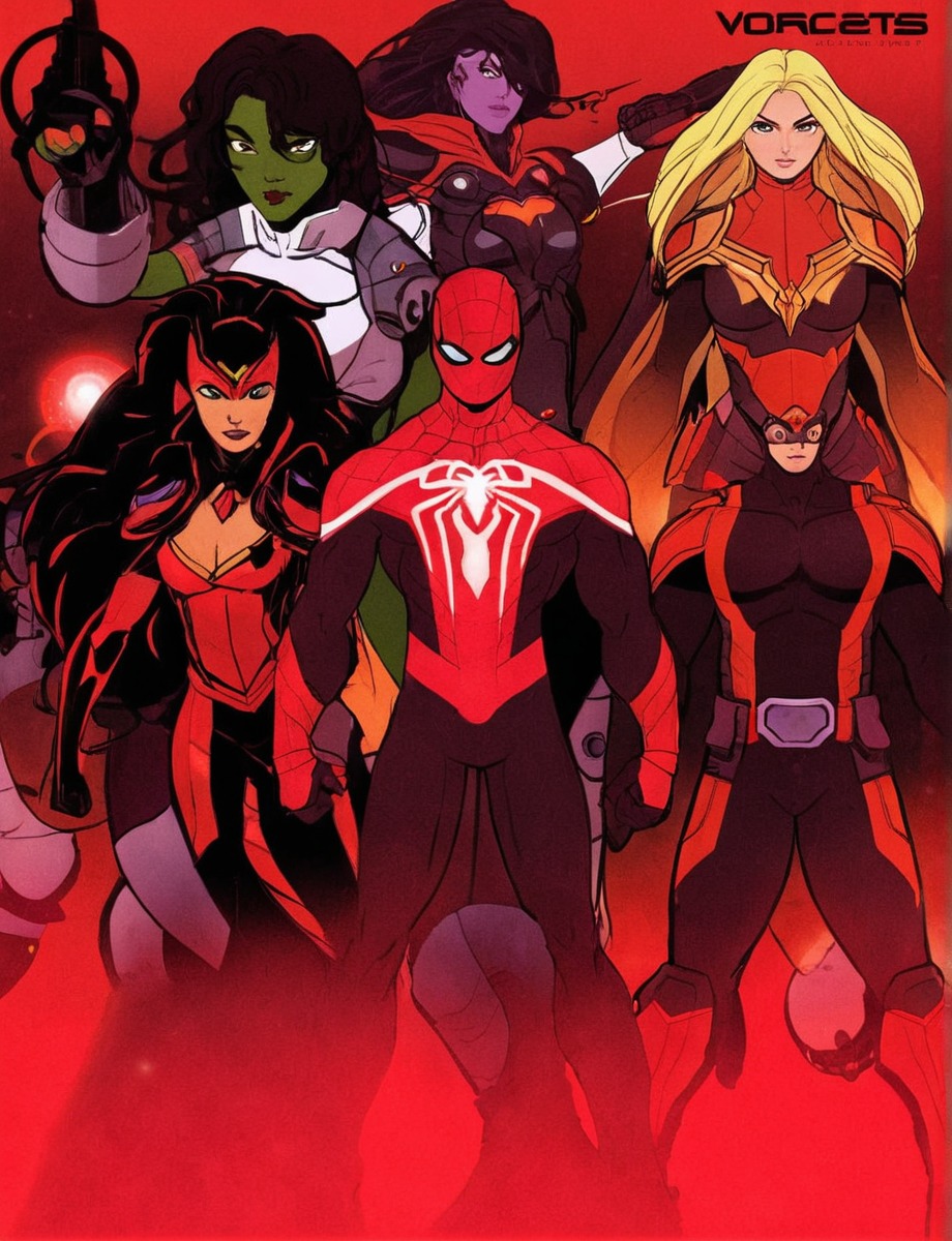 avengers, scarletwitch, spiderman, spiderwoman, wolverine