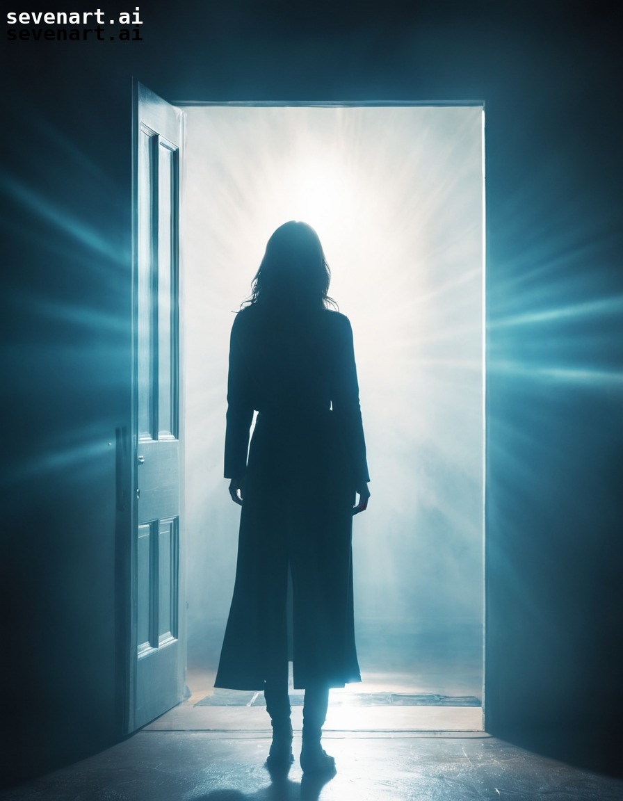 woman, backlit, doorway, mysterious, aura