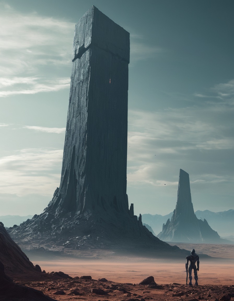 alien landscape, monolith, mysterious, solitary, eerie, lovecraft, howard lovecraft