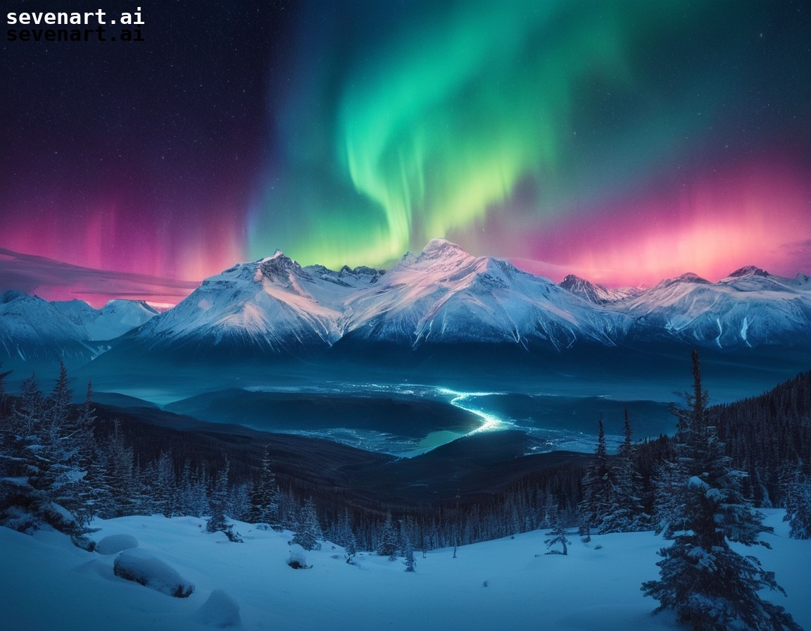 aurora borealis, night sky, snowy mountains, colors, enchanting, nature