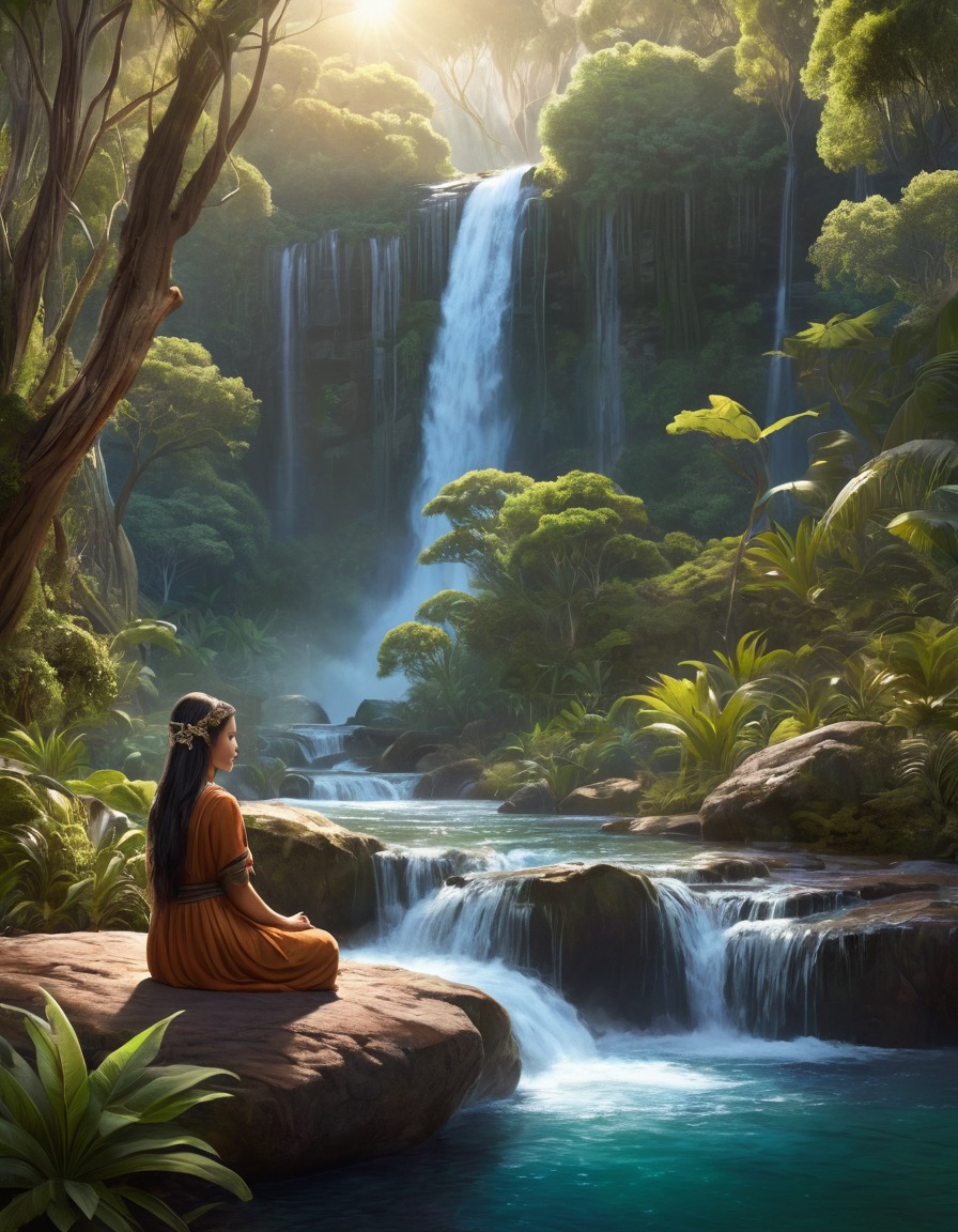 yara-ma-yha-who, australian folklore, fantasy creature, waterfall, lush, bush setting