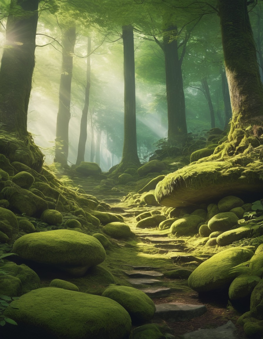 nature, forest, sunlight, moss, peaceful