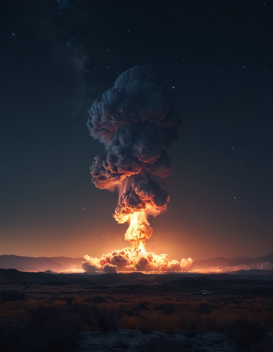 disaster, nuclear, fireball, explosion, night sky, weapon