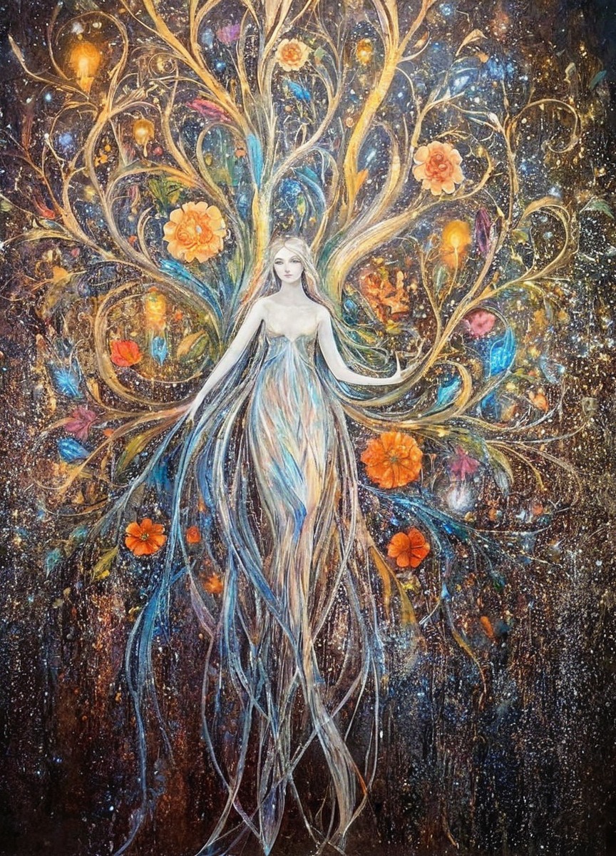 traditionalart, surreal, spirit, flowers, intuitive, oilpastels