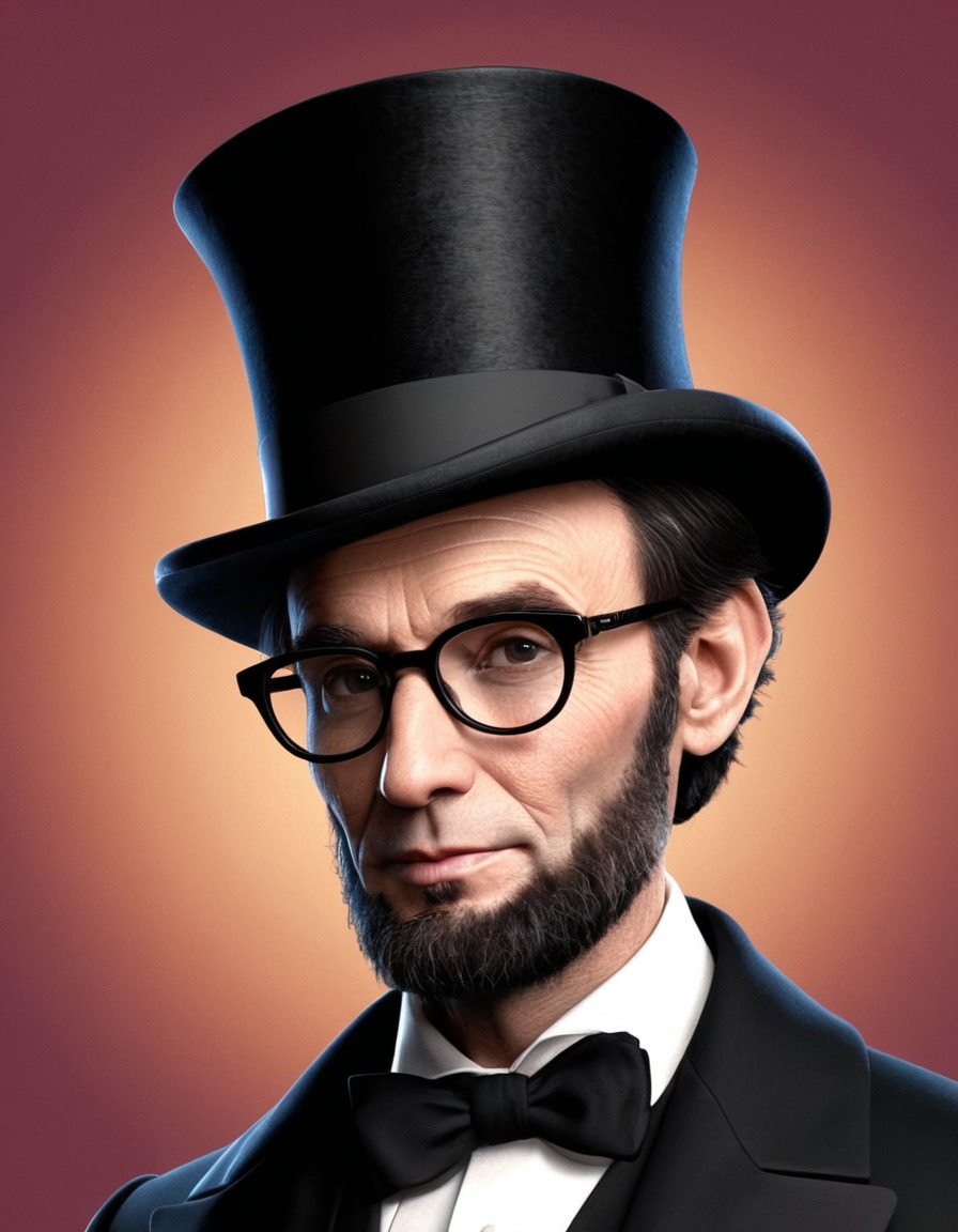 abraham lincoln, hipster, trendy glasses, top hat, fashion, retro, caricature, funny