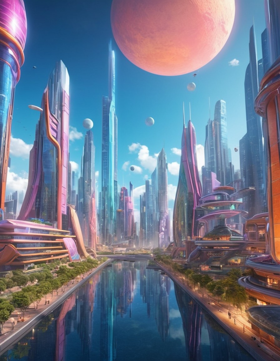 futuristic, urban, skyline, postmodern architecture, vibrant, unique, architecture