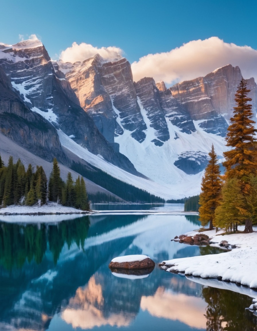 nature, lake, reflection, snow-capped peaks