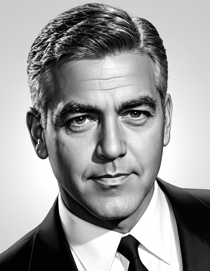 george clooney, portrait, black and white, celebrity, charm, sophistication