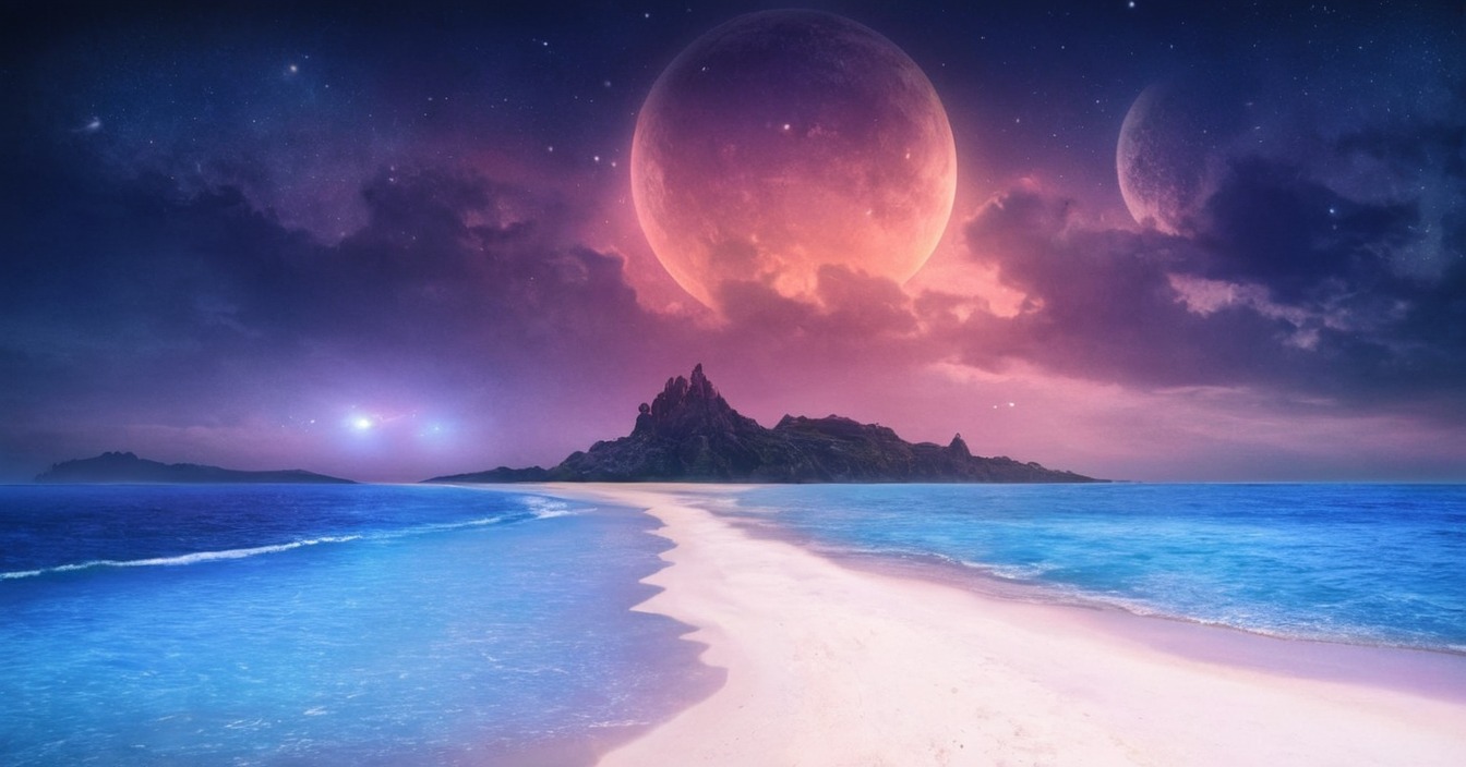 beach, digitalillustration, digitalpainting, dreamscape, fantasyillustration, sciencefictionfantasy, stars, galaxystars