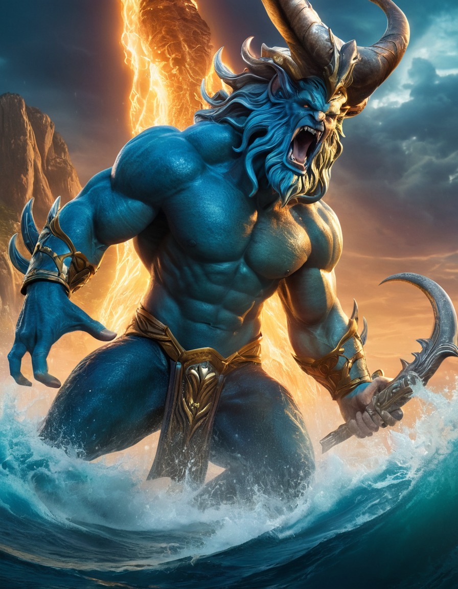 poseidon, epic, fight scene, monsters