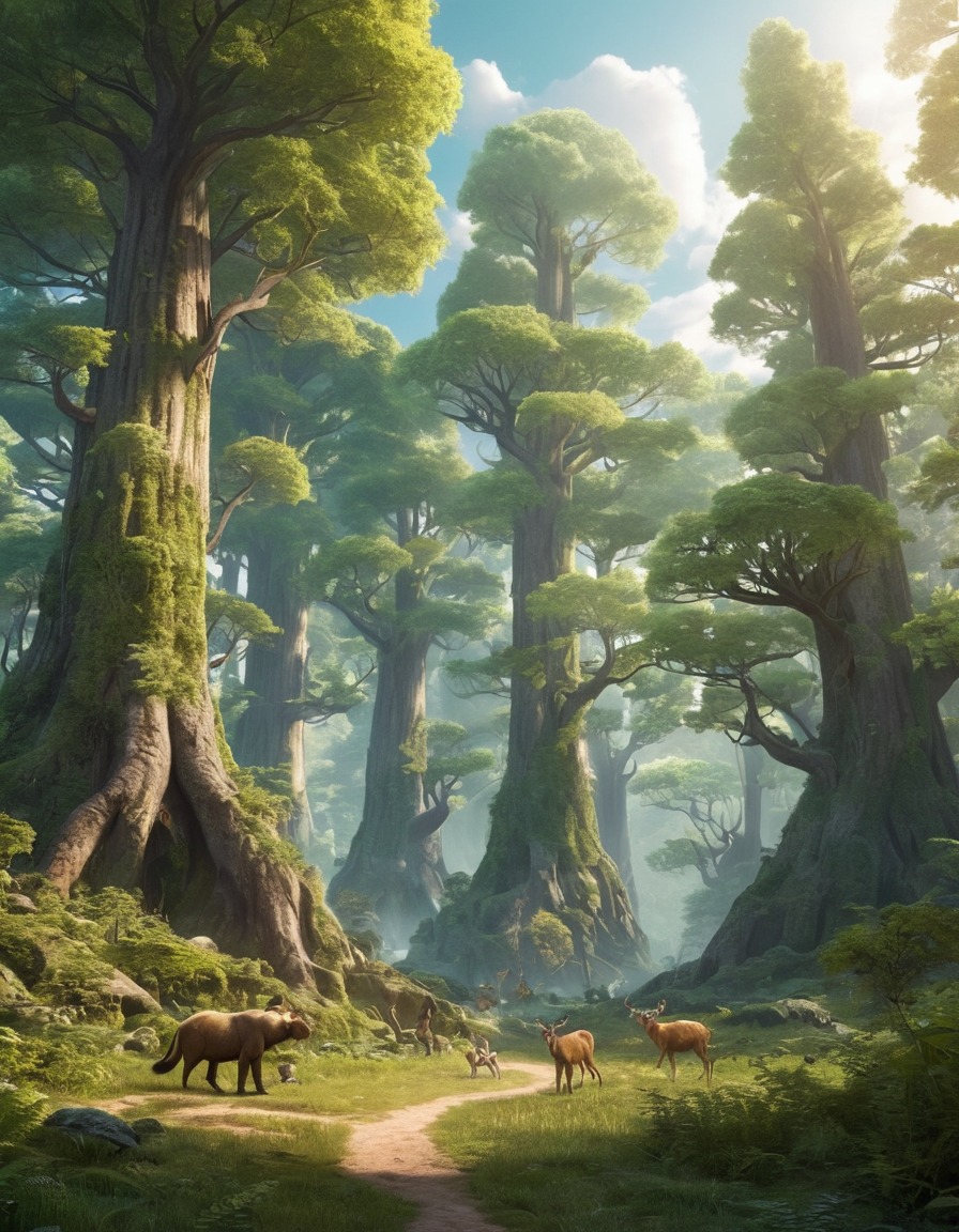 fantasy, sentient animals, sentient trees, harmony, nature, magical forest, wildlife, fantastic