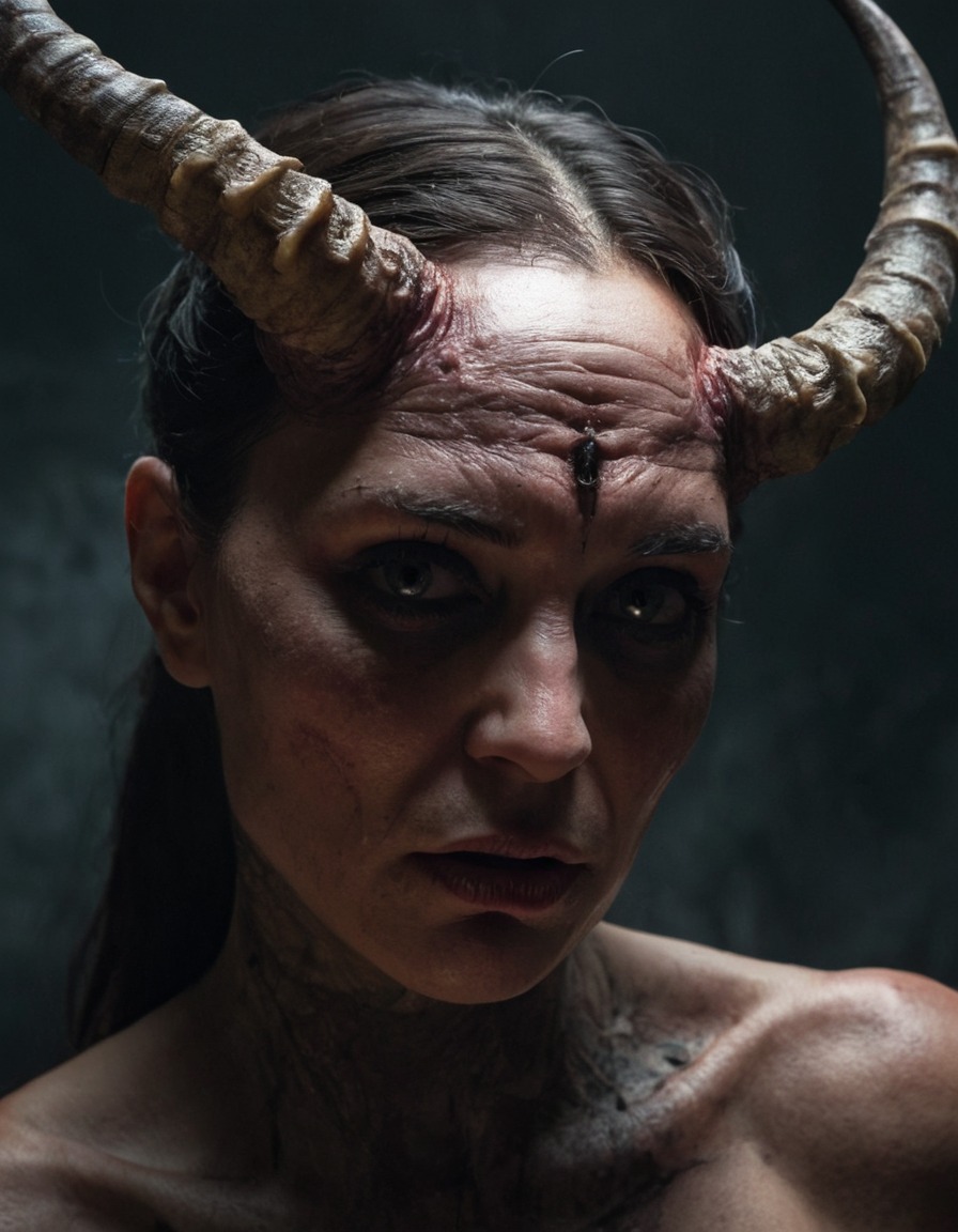 mutations, woman, female, horns, forehead, fantasy, transformation