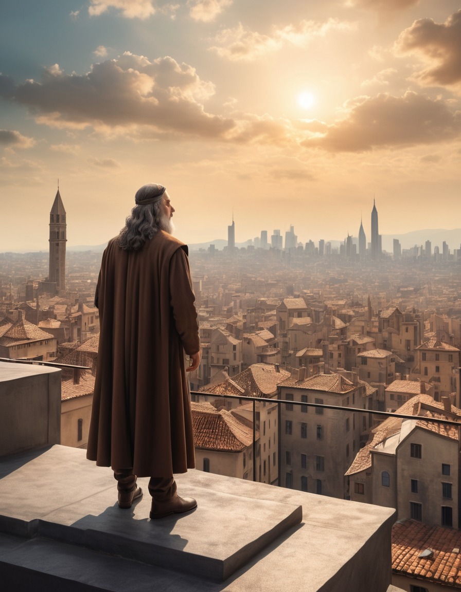 leonardo da vinci, rooftop, cityscape, observation, renaissance, art, architecture