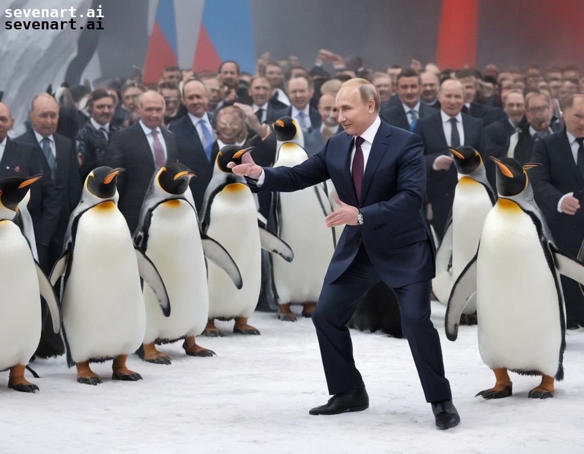 humorous, surreal, political satire, animals, dancing, putin, russia, russian president