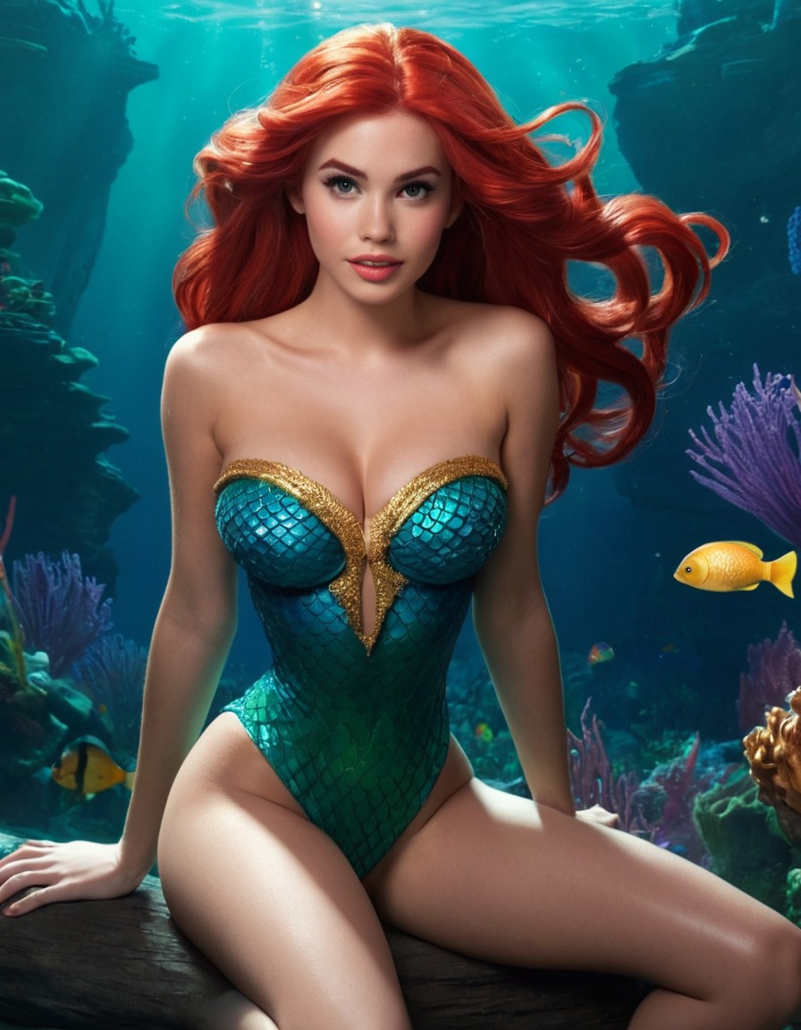 ariel (the little mermaid), disney, mermaid, red hair, underwater princess, fairy tale, beach fashion