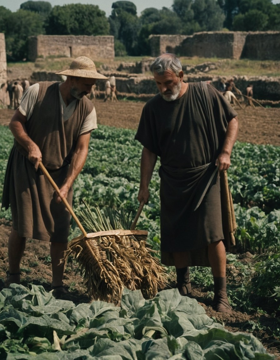 ancient men, harvesting crops, sickles, ancient rome, 100 ad