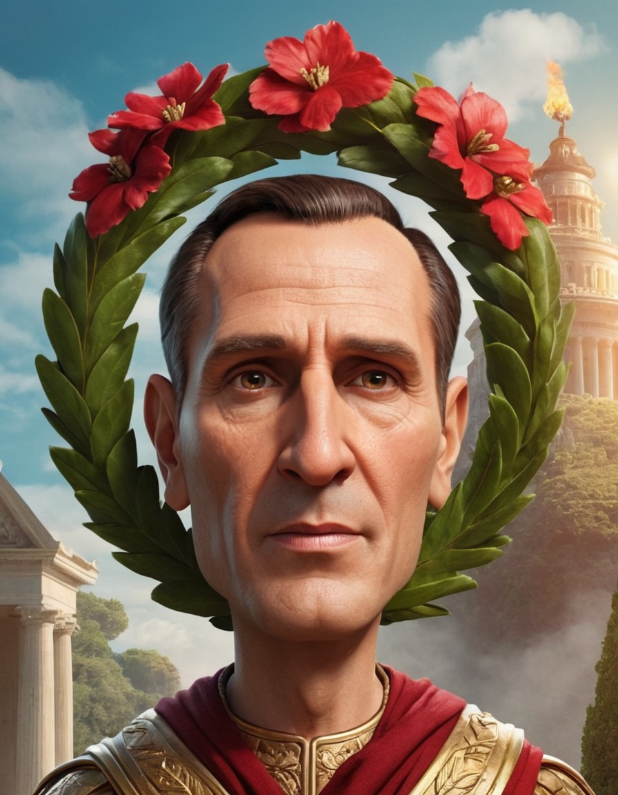 julius caesar, caricature, historical figure, humor, laurel wreath, funny