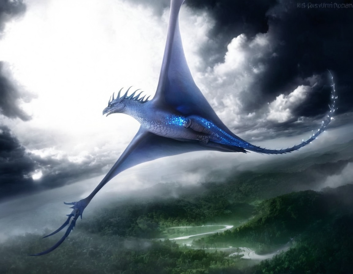 blue, dragon, flying, mountains, sky, soar