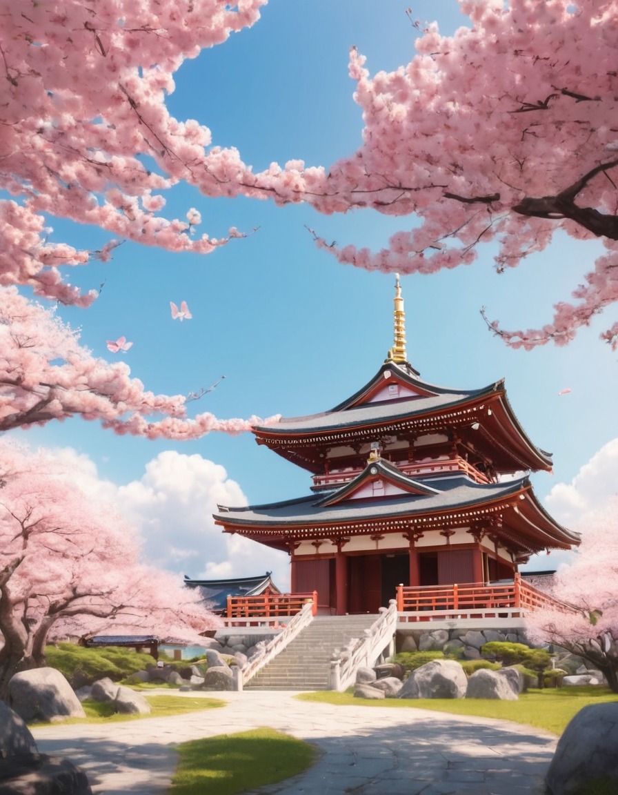 japanese culture, temple, cherry blossoms, spring, traditional architecture