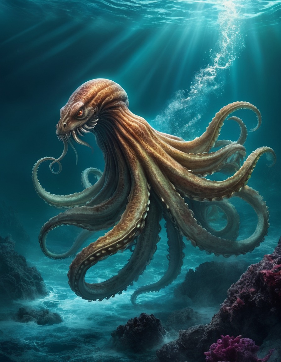 kraken, mythical creature, sea monster, tentacles