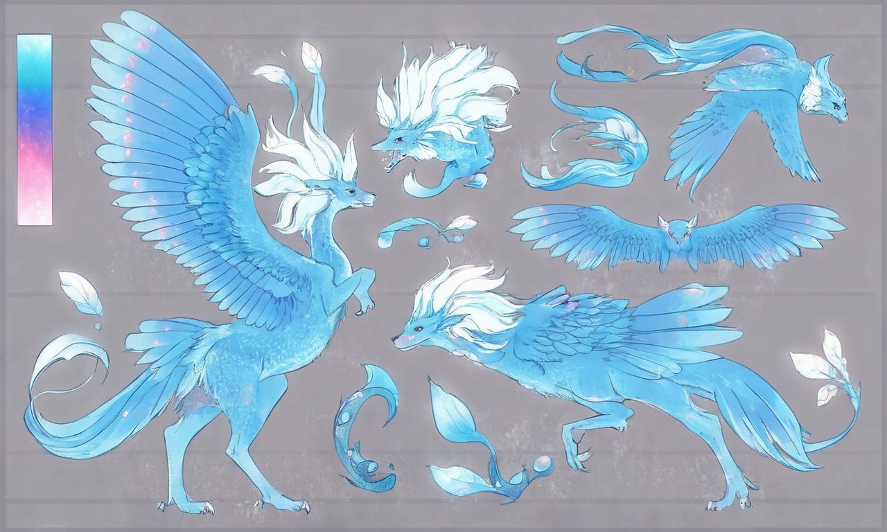 characterdesign, referencesheet, creature, bird, commission, custom, ice, phoenix