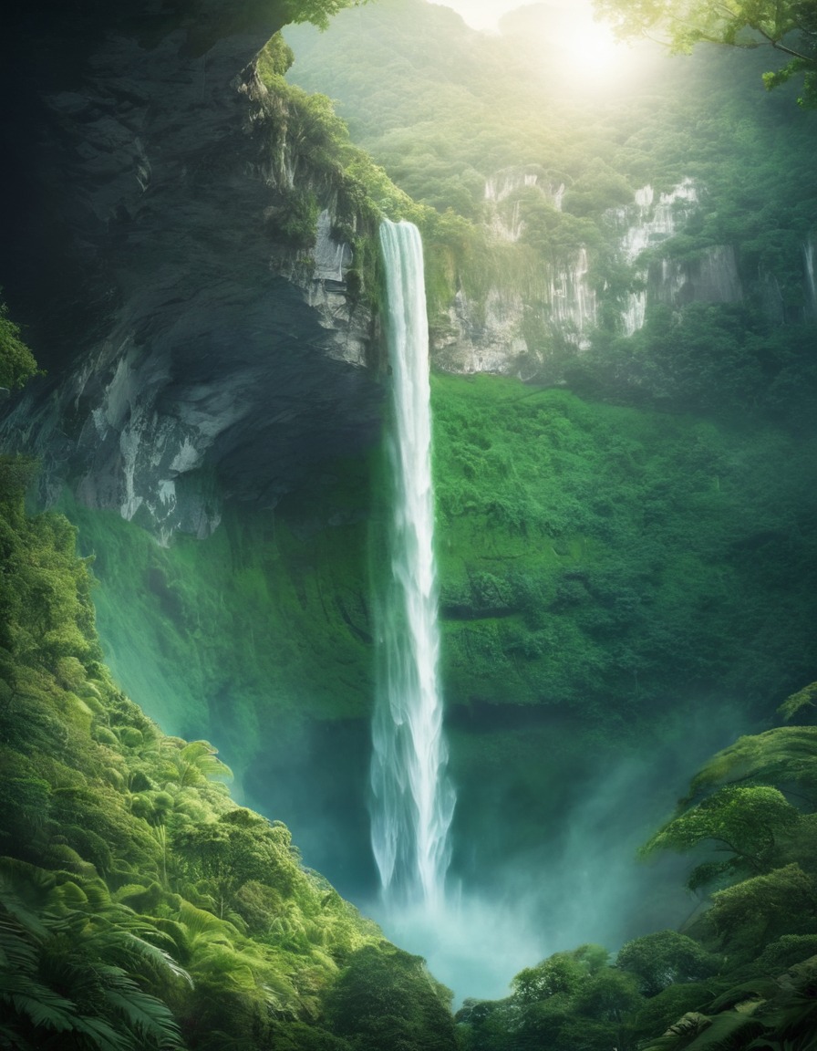 nature, waterfall, cliff, serene, majestic