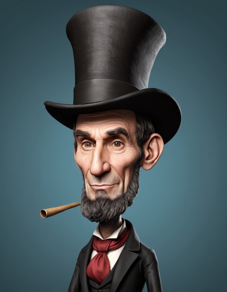 abraham lincoln, caricature, oversized hat, stovepipe hat, political cartoon, satire, funny