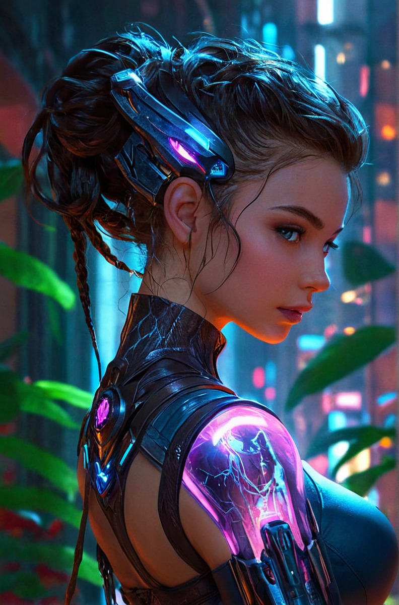 digitalart, portrait, characterdesign, cartoon, beauty, pixelart, videogamefanart, scifi, drama, cyberpunk, cyborg, neon