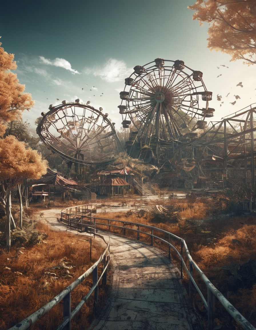 abandoned, amusement park, nature reclaiming, radiation, post-apocalyptic, fallout, games, tv shows, amazon prime