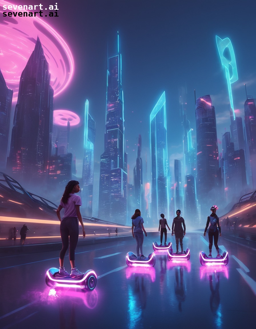 futuristic, hoverboards, cityscape, technology, adventure, future